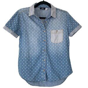 Urban Outfitters BDG Polka Dot Chambray Short Sleeve Button Down Top Extra Small